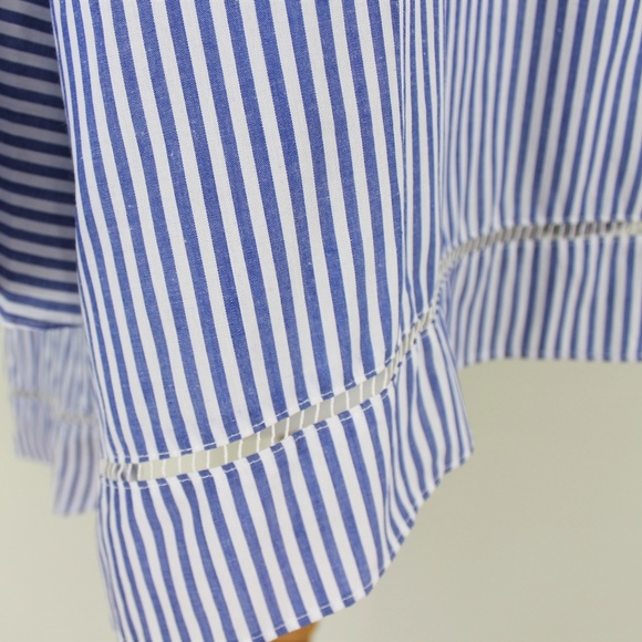 New Hi Low Blue White Stripe Bell Sleeve Top M L - Picture 6 of 8